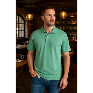 Mens Haggar Polo Shirt Green Size Large Short Sleeve 100% Polyester Golf Casual